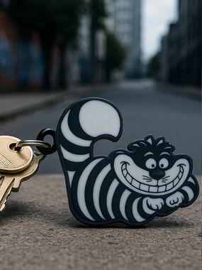 3D Printed Cheshire Cat Black & White Keychain